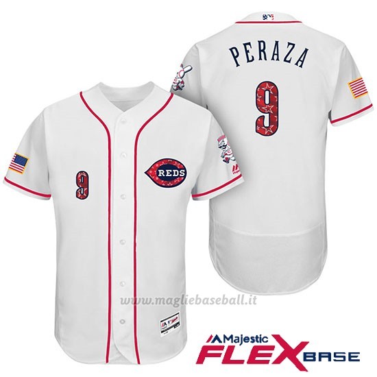 Maglia Baseball Uomo Cincinnati Reds 2017 Estrellas Y Rayas 9 Jose Peraza Bianco Flex Base